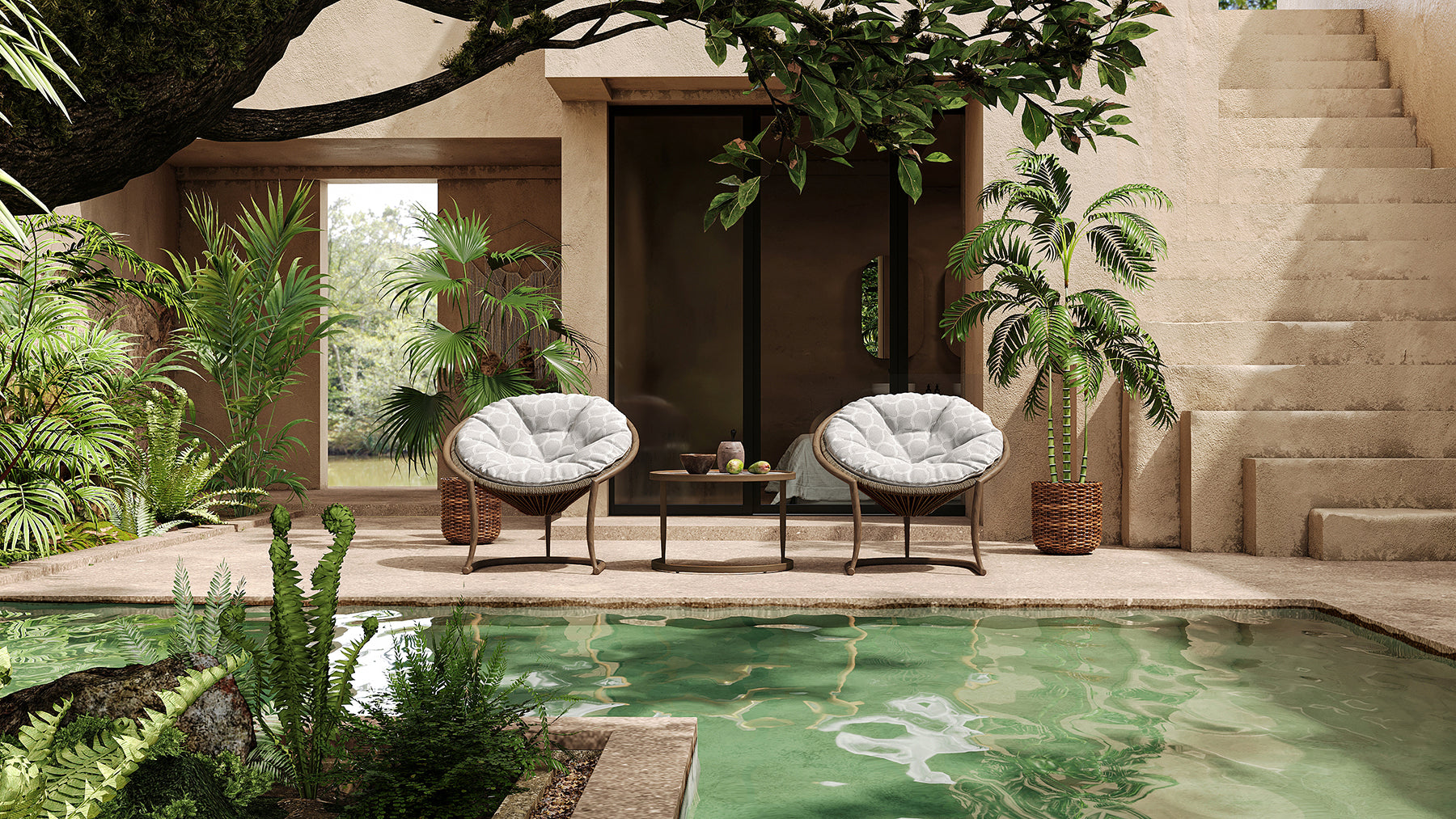 「Camel Sand」Outdoor Lounge Bistro Set