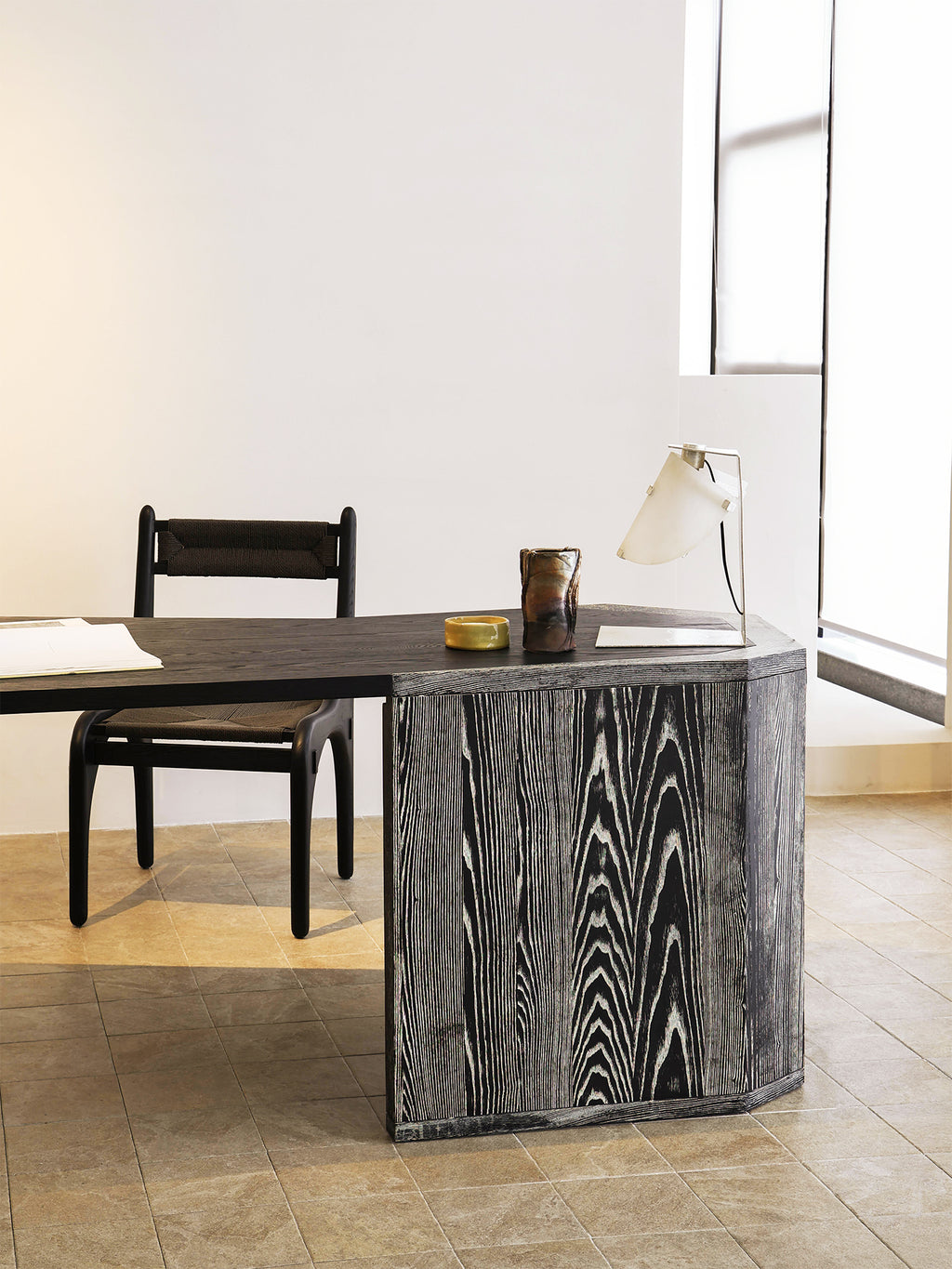 「Ridgeway」Washed‑White Ash Solid Wood Writing Desk Sculptural Modern Work Desk