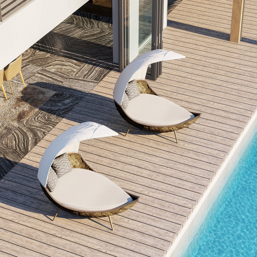 「Pale Walnut」Outdoor Daybed with Canopy Sunbed