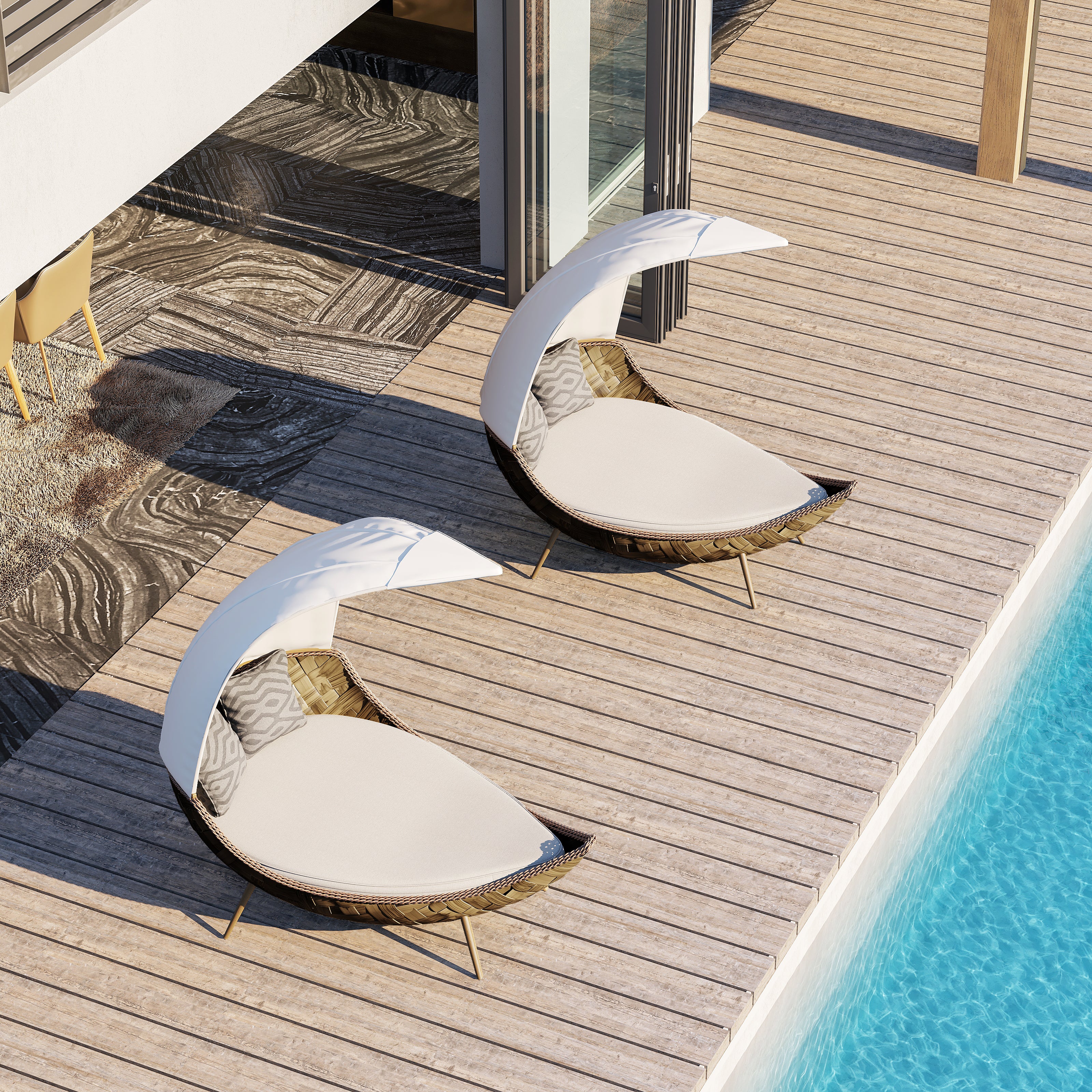 「Pale Walnut」Outdoor Daybed with Canopy Sunbed