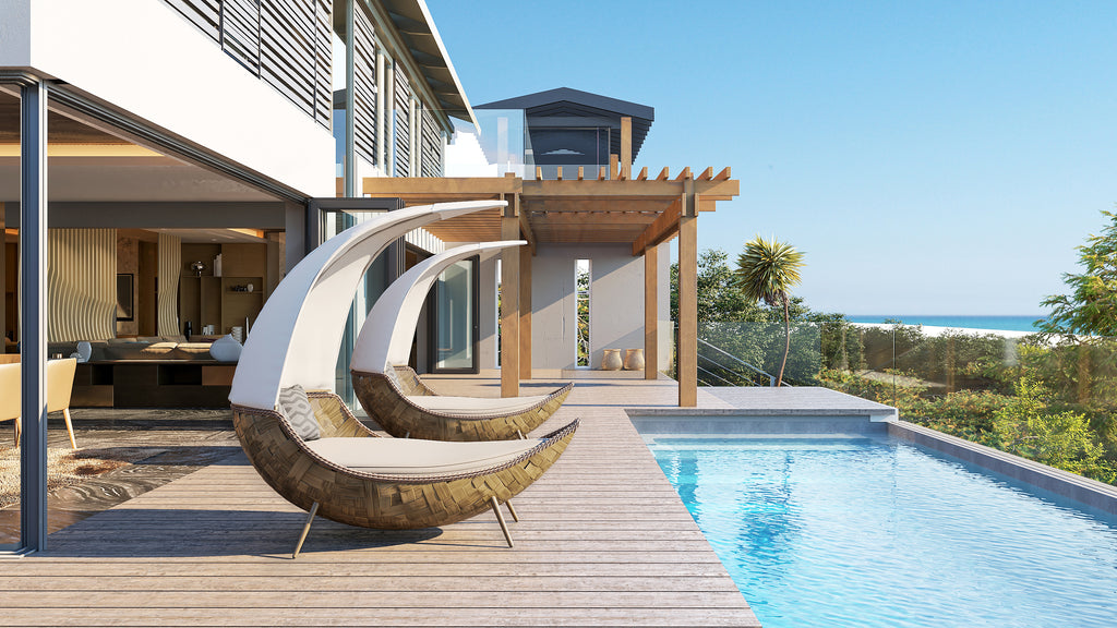 「Pale Walnut」Outdoor Daybed with Canopy Sunbed