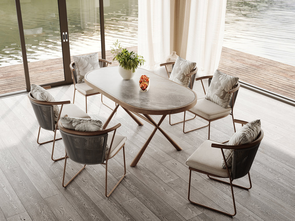 「Camel Sand Woven」Luxury Oval Outdoor Dining Set