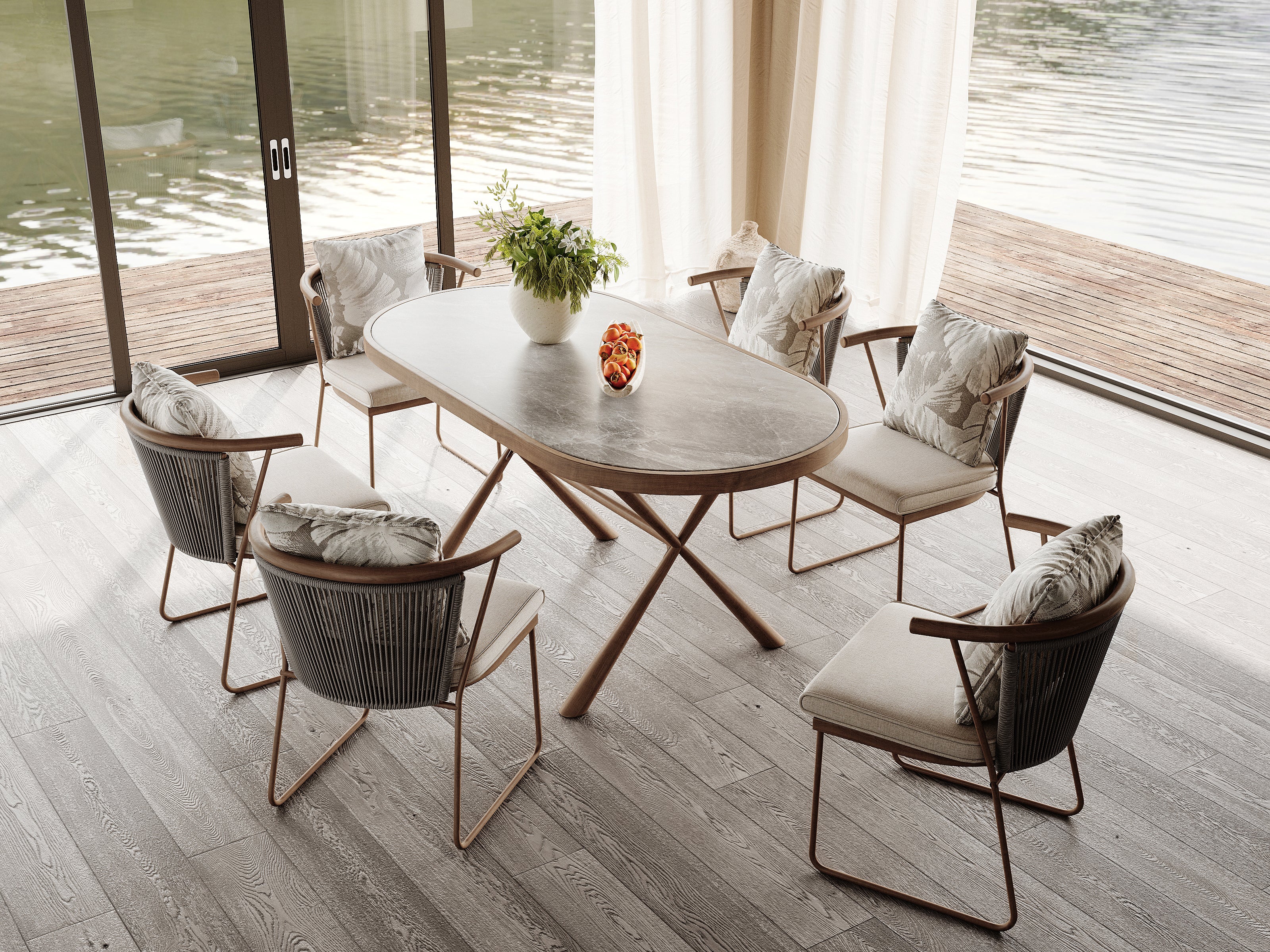 「Camel Sand Woven」Luxury Oval Outdoor Dining Set
