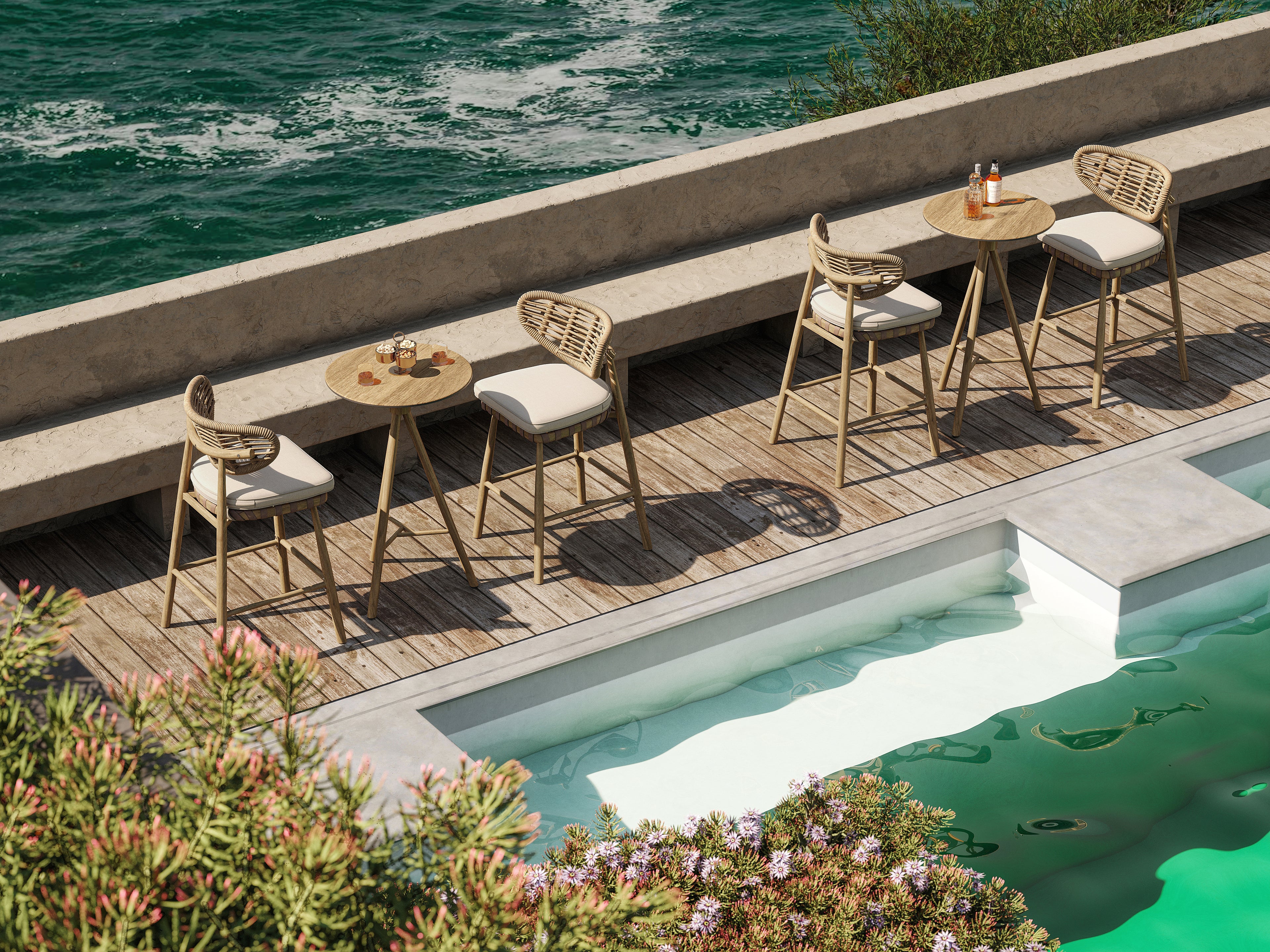 「Light Walnut HPL」Outdoor Lounge Bar Table & Stool Set