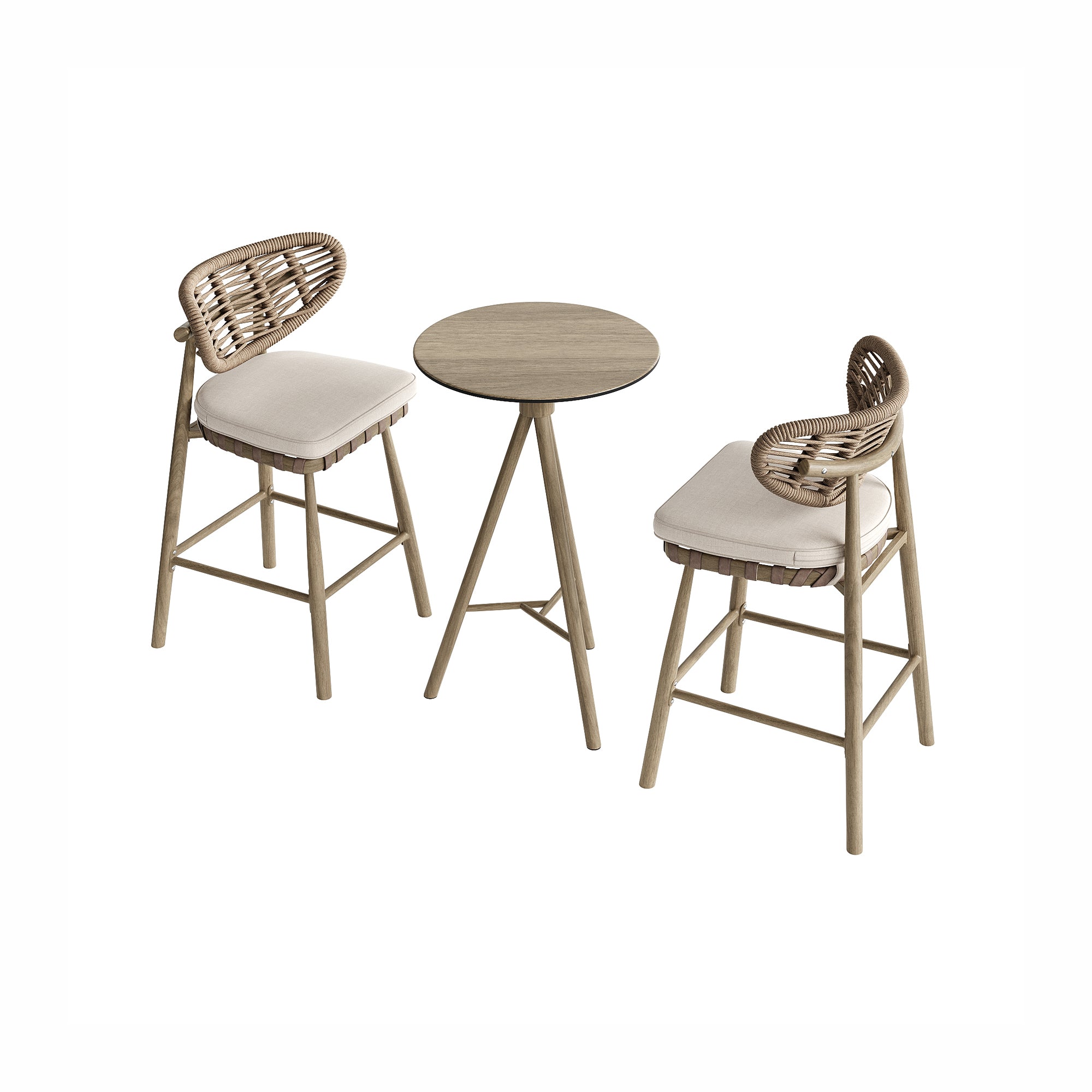 bar chair and a small round table ,outdoor woven strap chair set