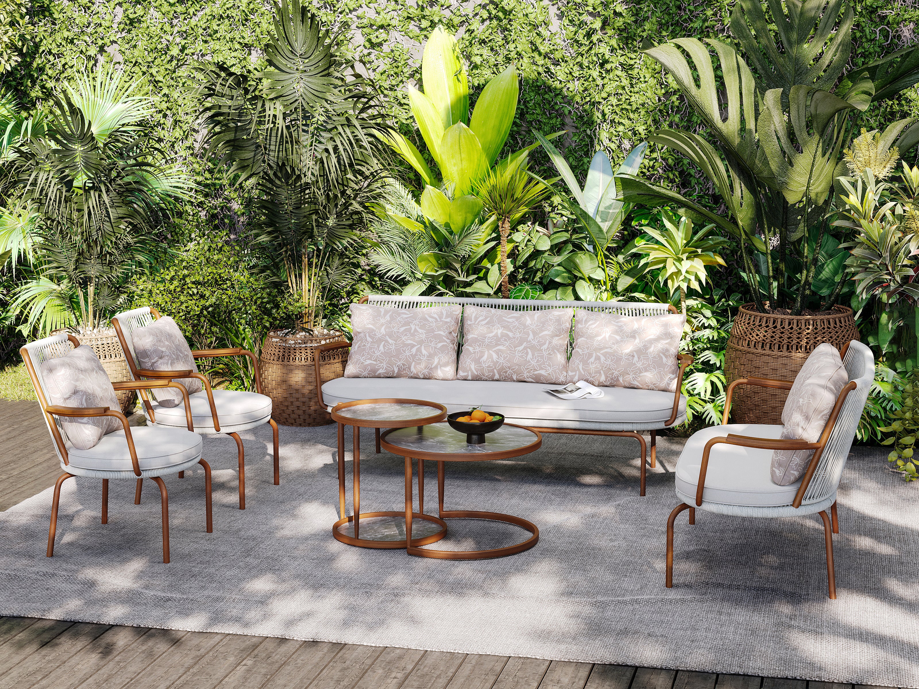 「Teak Woven Strap」Luxury Modular Outdoor Sofa Set