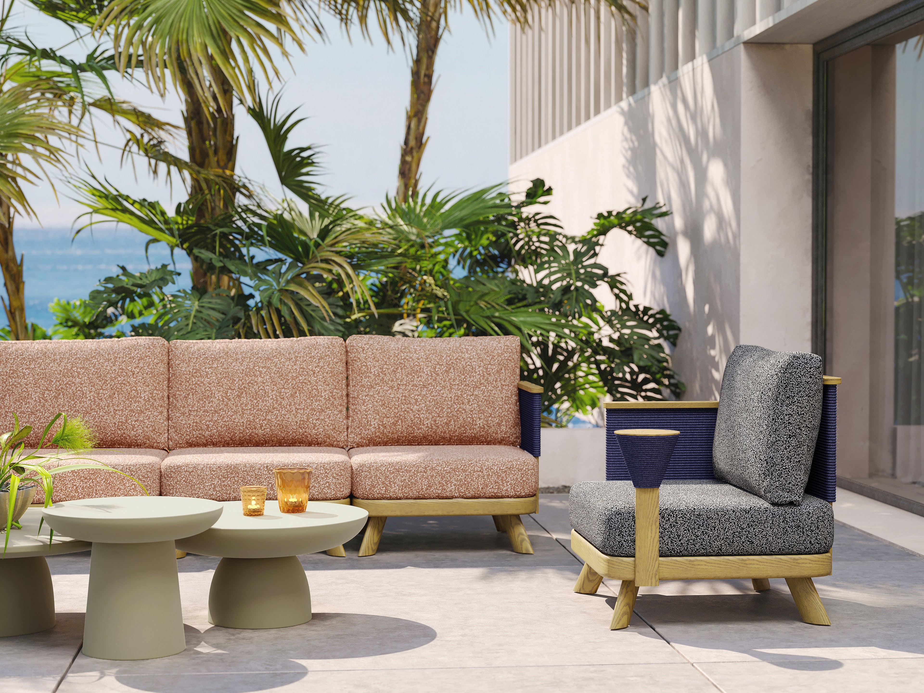 「Maple Wood Micro-Cement」Luxury Modular Outdoor Sofa Set