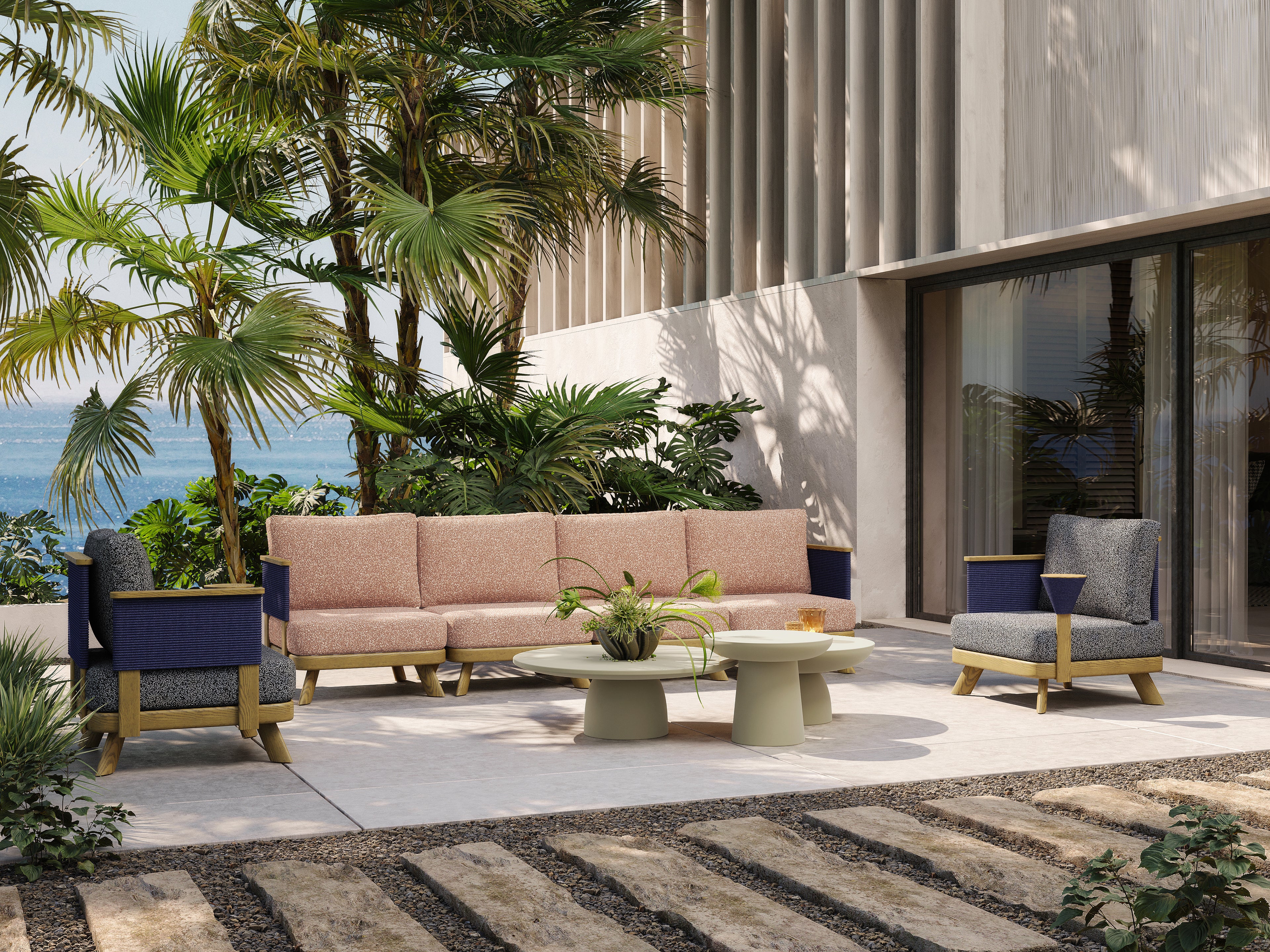 「Maple Wood Micro-Cement」Luxury Modular Outdoor Sofa Set