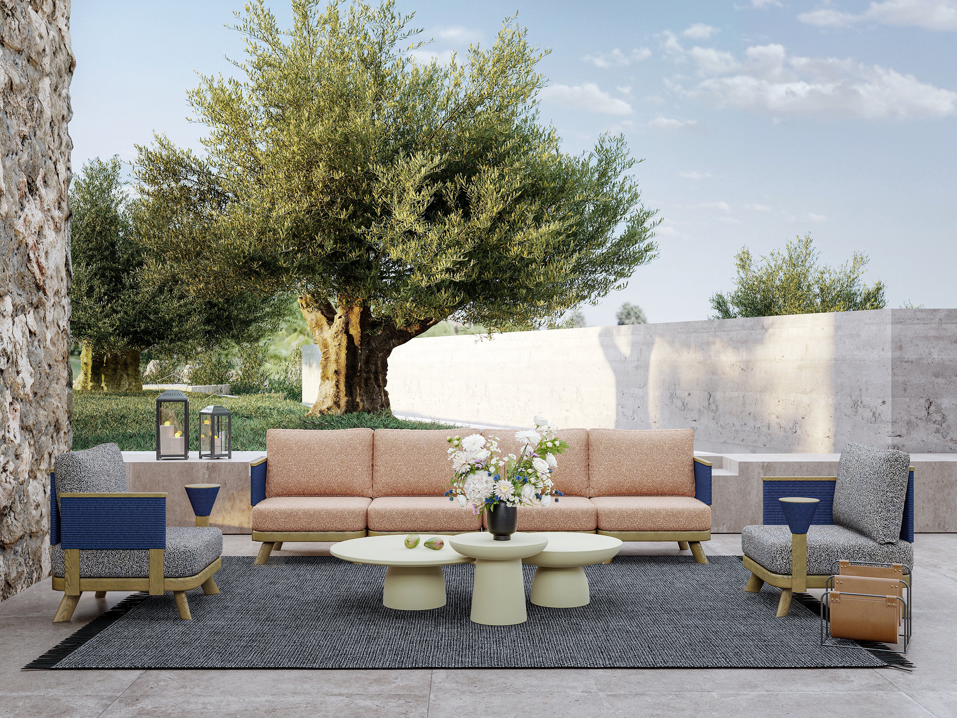 「Maple Wood Micro-Cement」Luxury Modular Outdoor Sofa Set