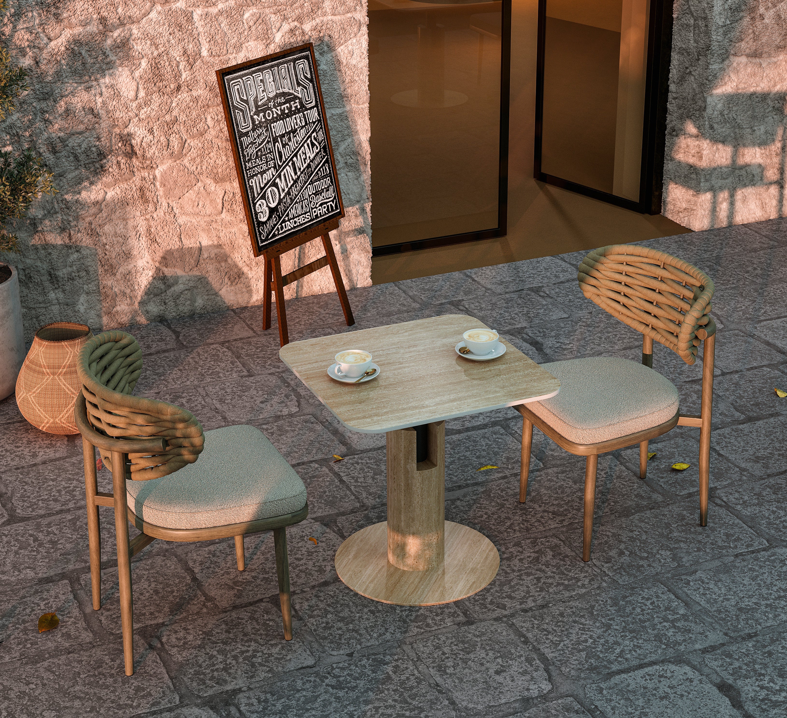 「Light Walnut Cafe」Outdoor Lounge Dining Set