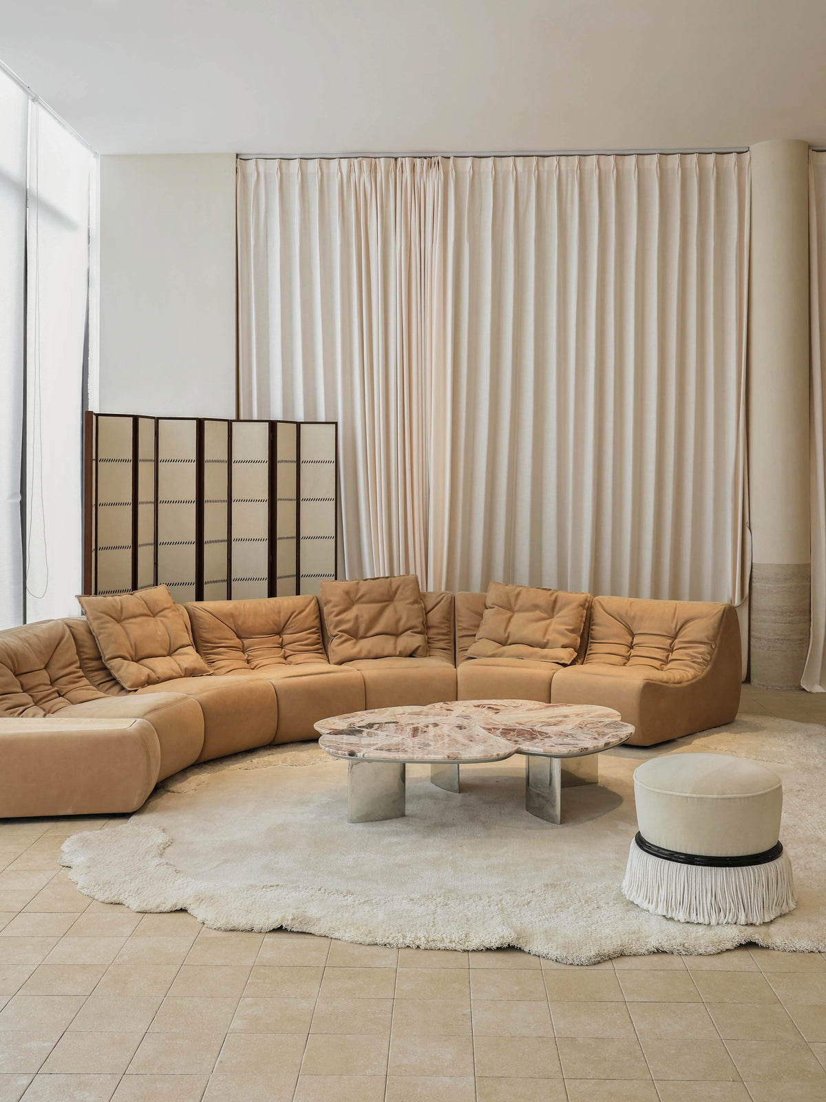 「Soft‑Hill」Modular Curved Genuine Leather Sectional Sofa
