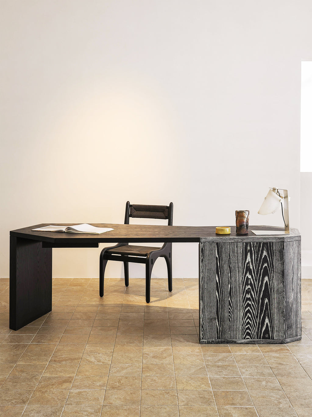 「Ridgeway」Washed‑White Ash Solid Wood Writing Desk Sculptural Modern Work Desk