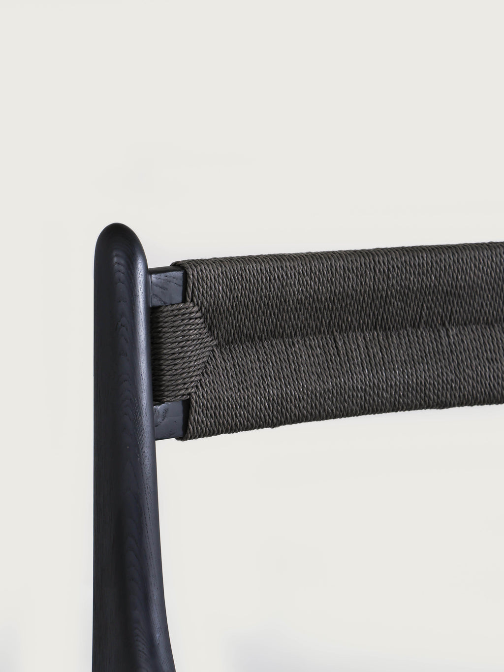 「Ballad」Minimalist Sculptural Black Solid Wood Rope Accent Dining Chair