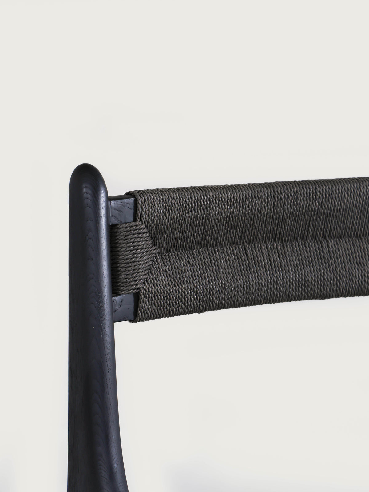 「Ballad」Minimalist Sculptural Black Solid Wood Rope Accent Dining Chair
