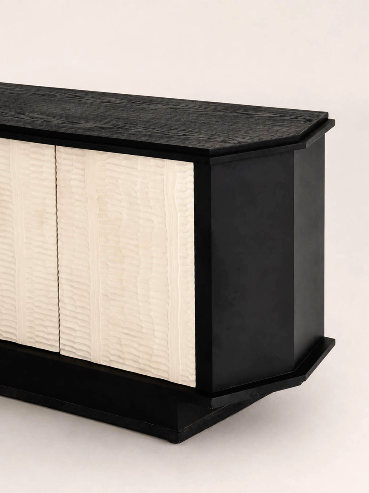 「Cove」Hand‑Carved Wabi‑Sabi Textured Solid Wood Long Side Cabinet Sideboard