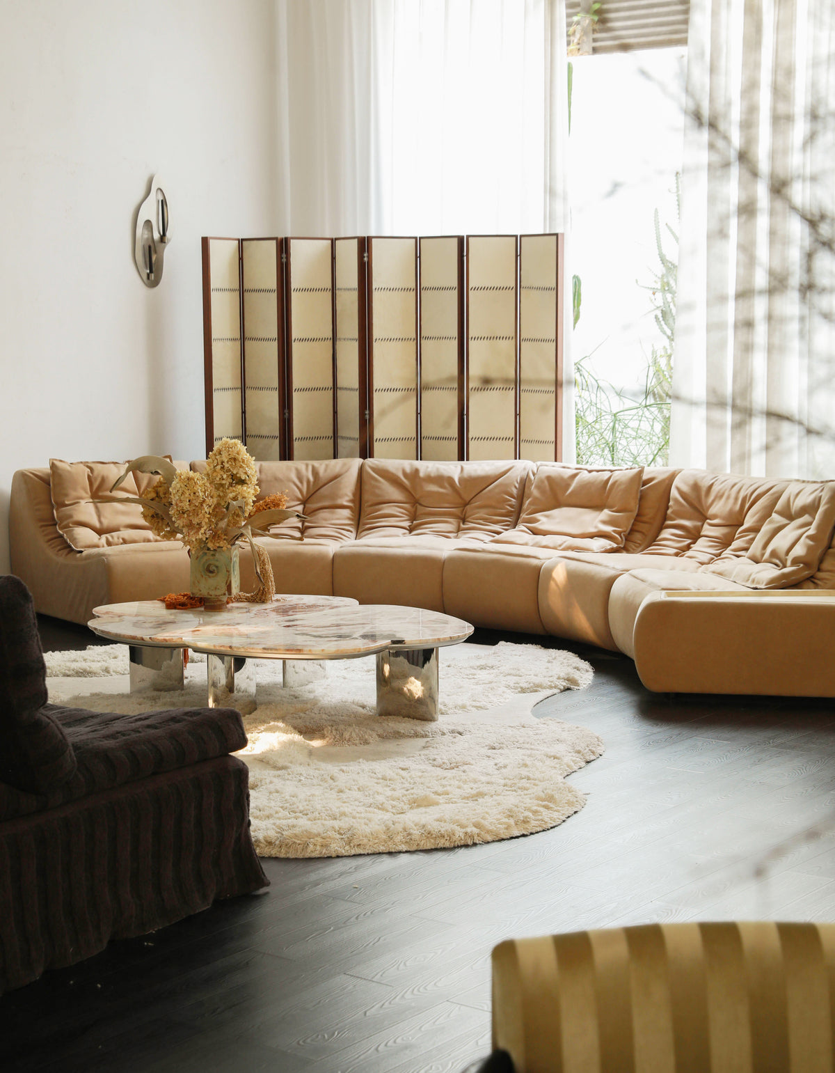 「Soft‑Hill」Modular Curved Genuine Leather Sectional Sofa