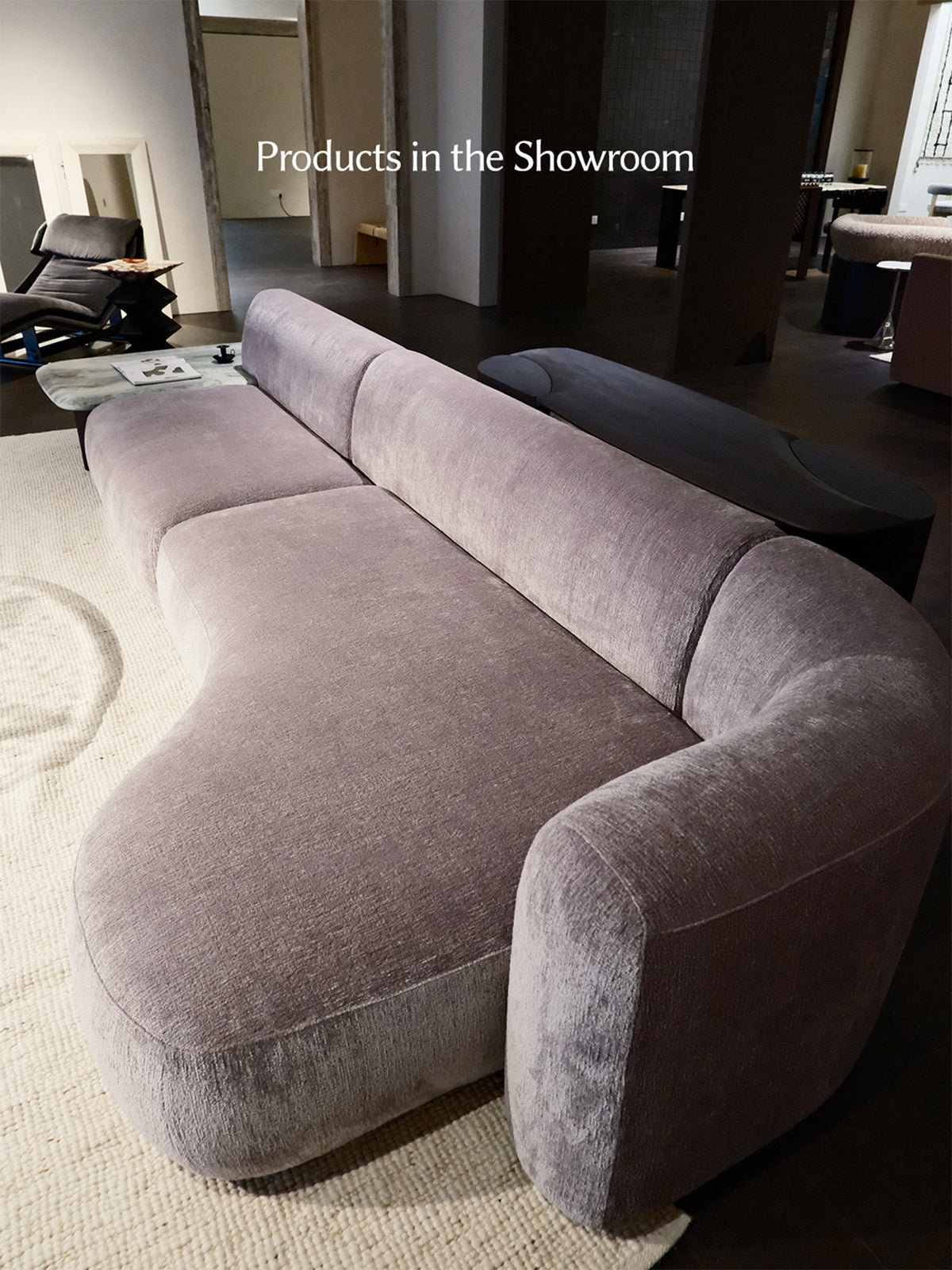 「Wisteria」Curved Velvet Sectional Sofa with Integrated Marble Side Table
