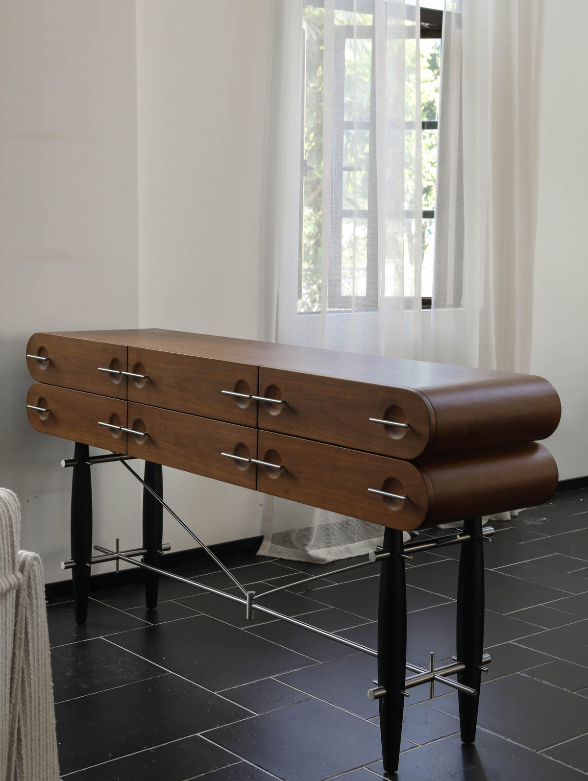 「Shadow‑Warrior」Dark Walnut Solid Wood Sideboard Storage Cabinet