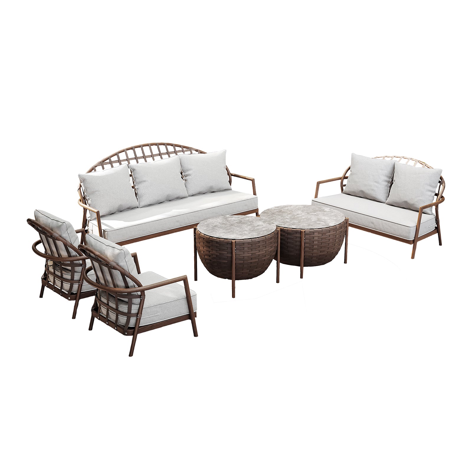 「Dark Walnut PE Rattan」Luxury Modular Outdoor Sofa Set