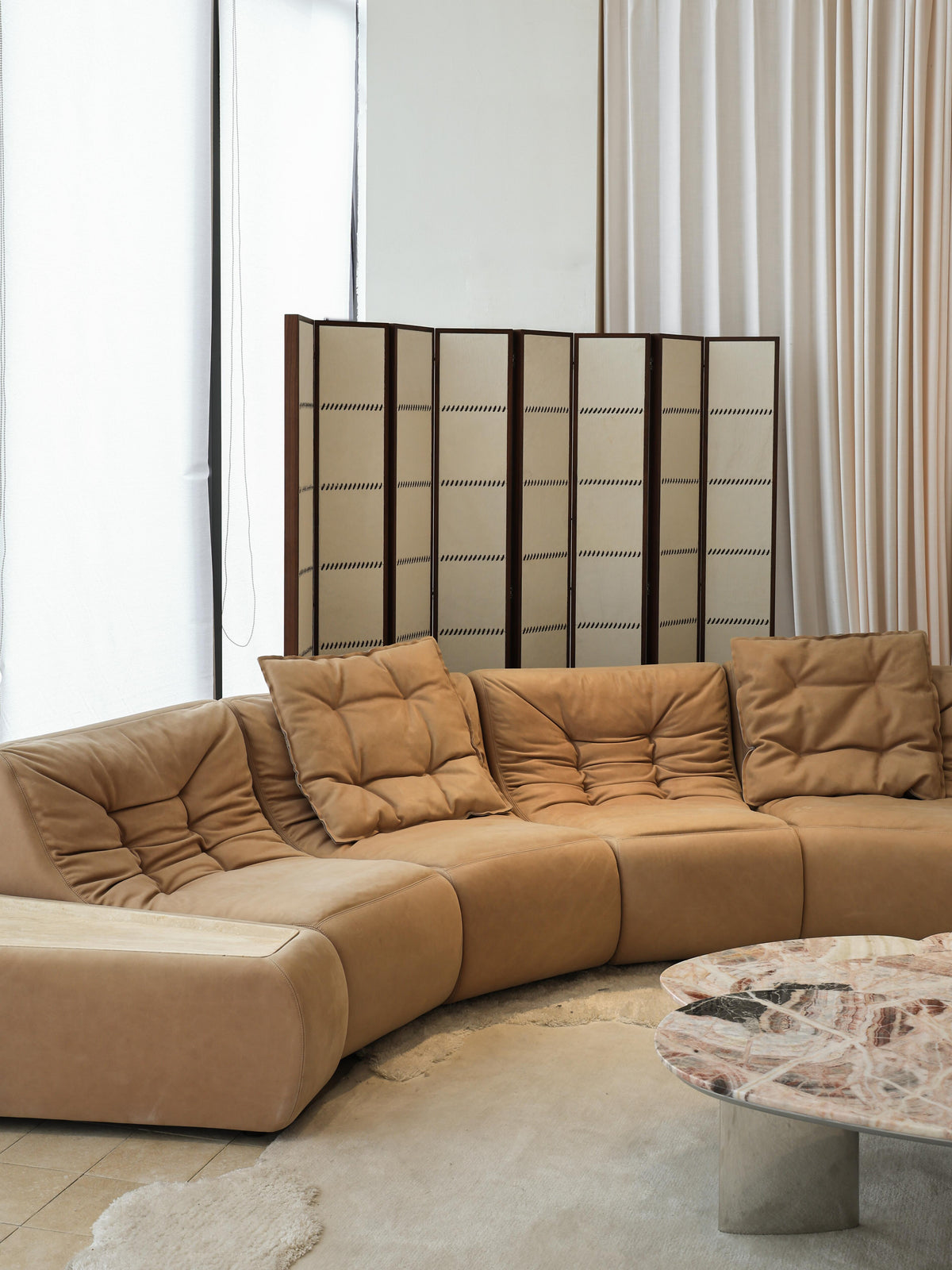 「Soft‑Hill」Modular Curved Genuine Leather Sectional Sofa