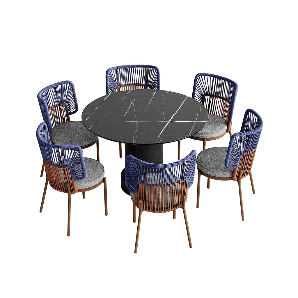「Blue Weave & Black Marble」Luxury Outdoor Dining Set