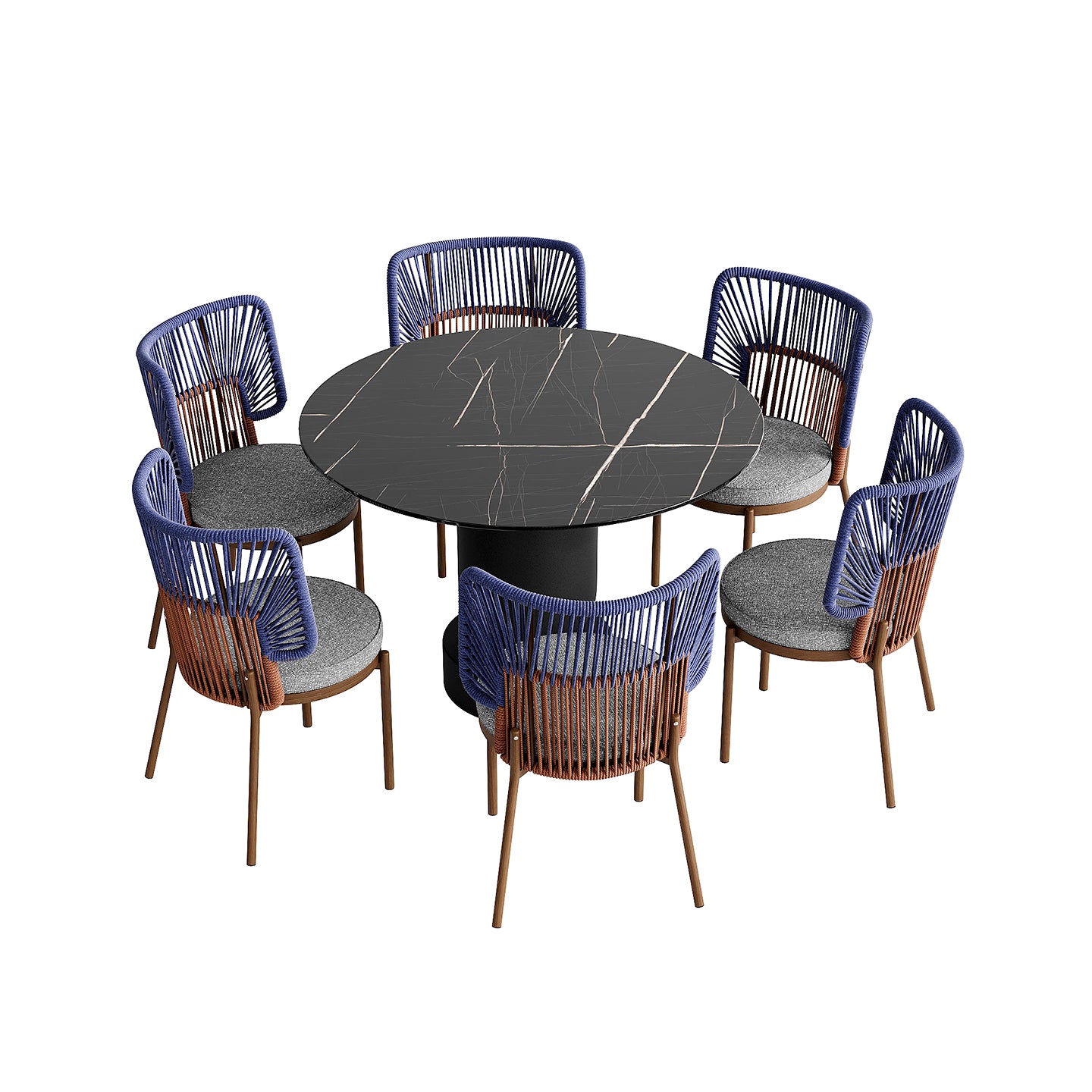 「Blue Weave & Black Marble」Luxury Outdoor Dining Set