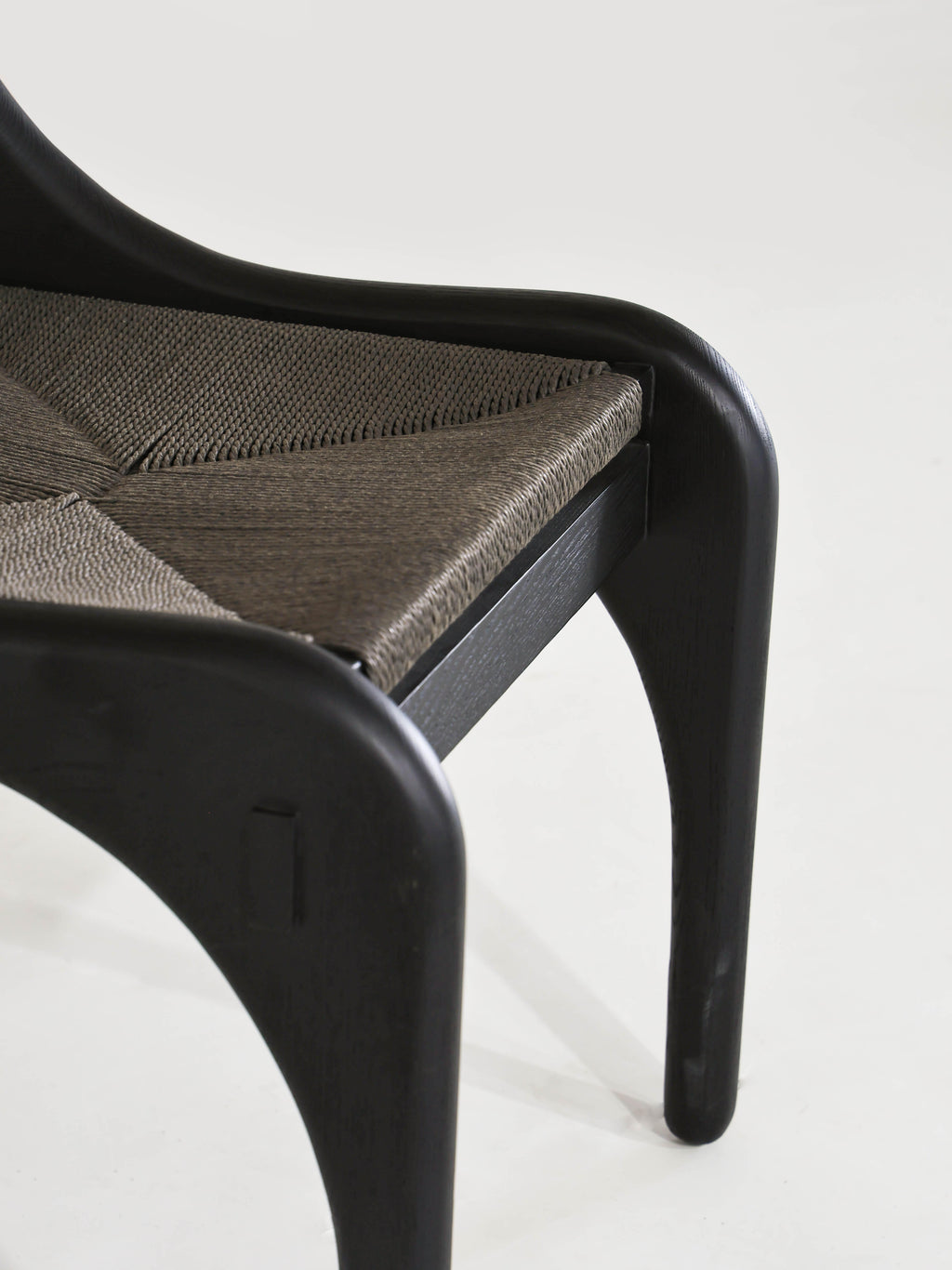 「Ballad」Minimalist Sculptural Black Solid Wood Rope Accent Dining Chair