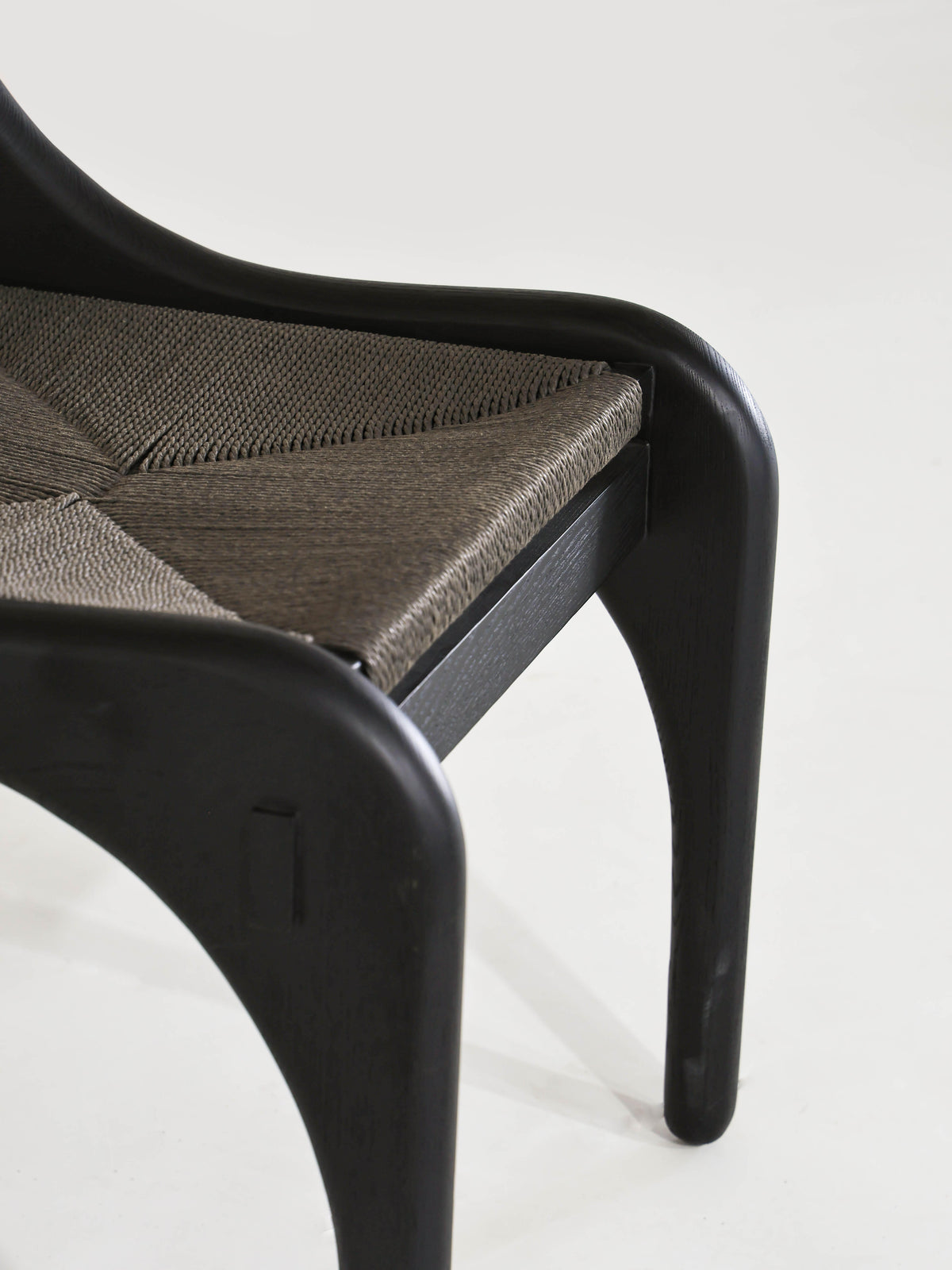 「Ballad」Minimalist Sculptural Black Solid Wood Rope Accent Dining Chair