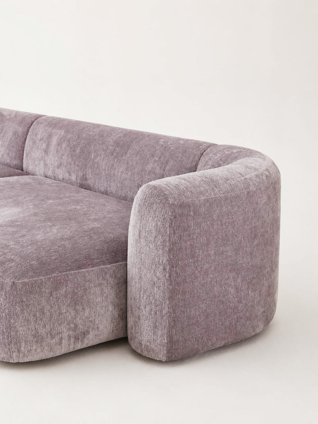 「Wisteria」Curved Velvet Sectional Sofa with Integrated Marble Side Table