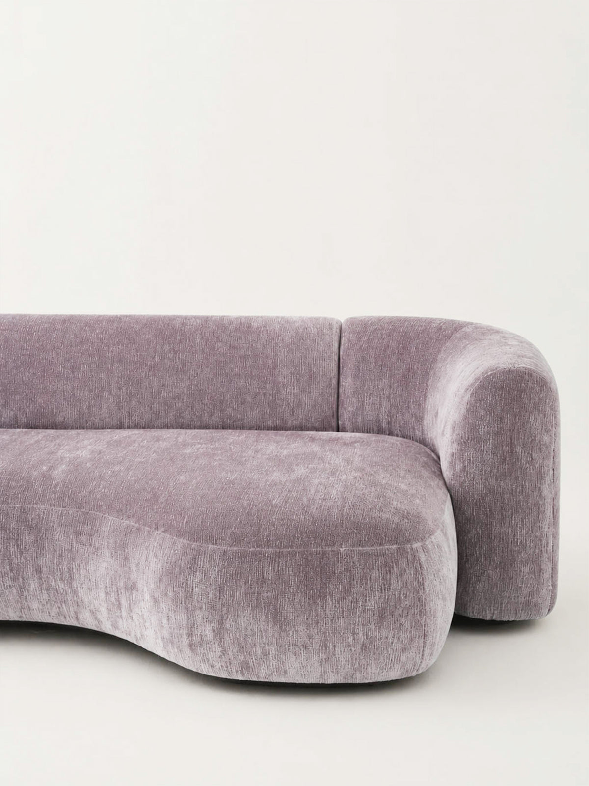 「Wisteria」Curved Velvet Sectional Sofa with Integrated Marble Side Table