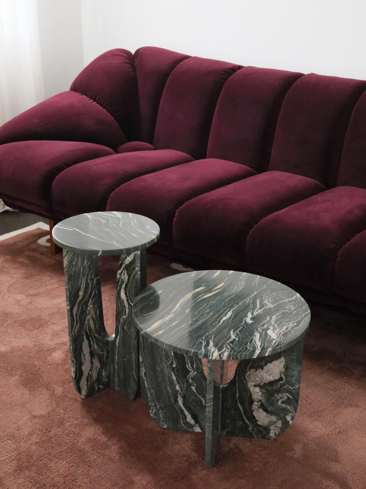 「Burgundy Velvet」 Padded Retro‑Modern Plush Velvet Living Room Sofa