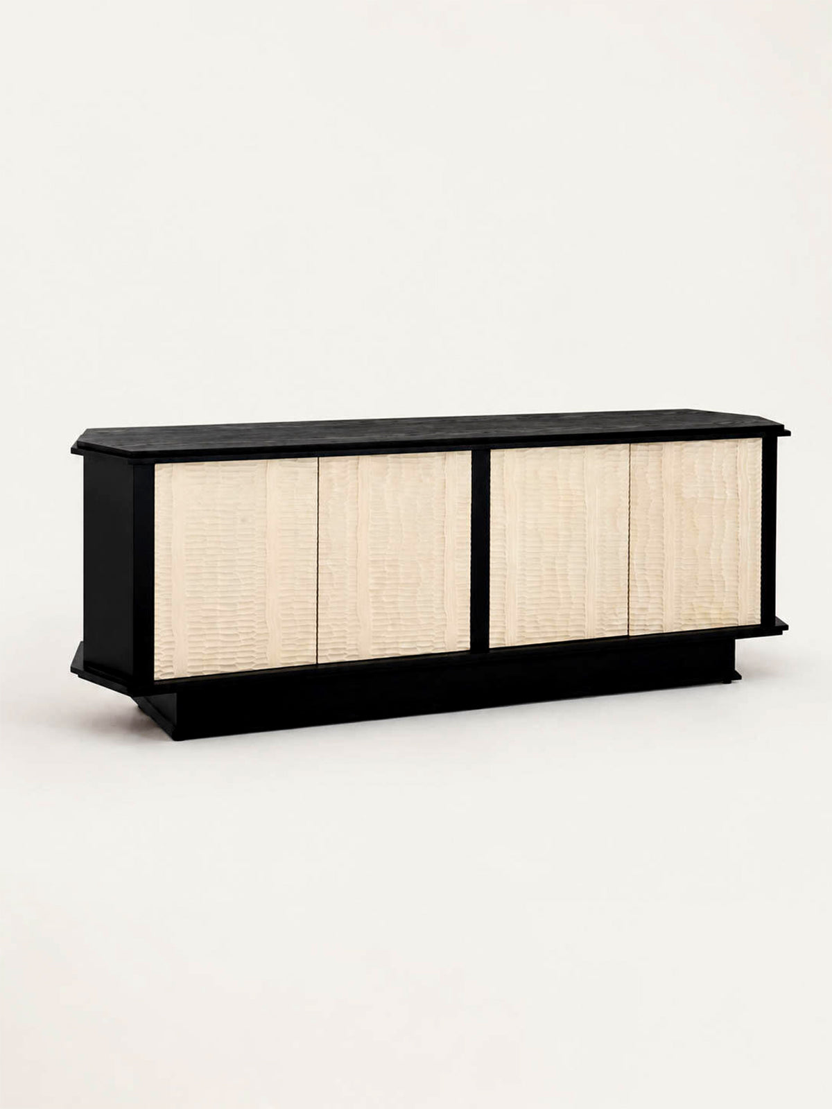 「Cove」Hand‑Carved Wabi‑Sabi Textured Solid Wood Long Side Cabinet Sideboard