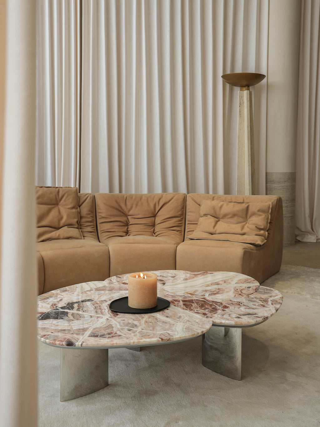 「Soft‑Hill」Modular Curved Genuine Leather Sectional Sofa