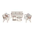 Outdoor furniture set with chairs, sofa, and tables on a white background, outdoor woven strap sofa
