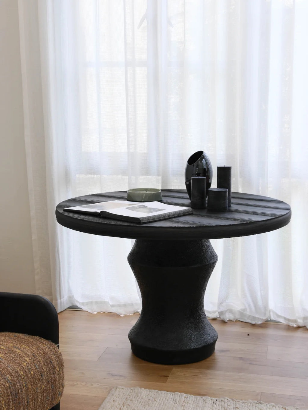 「Pine Haven」Sculptural Charred Cedar Round Dining Table