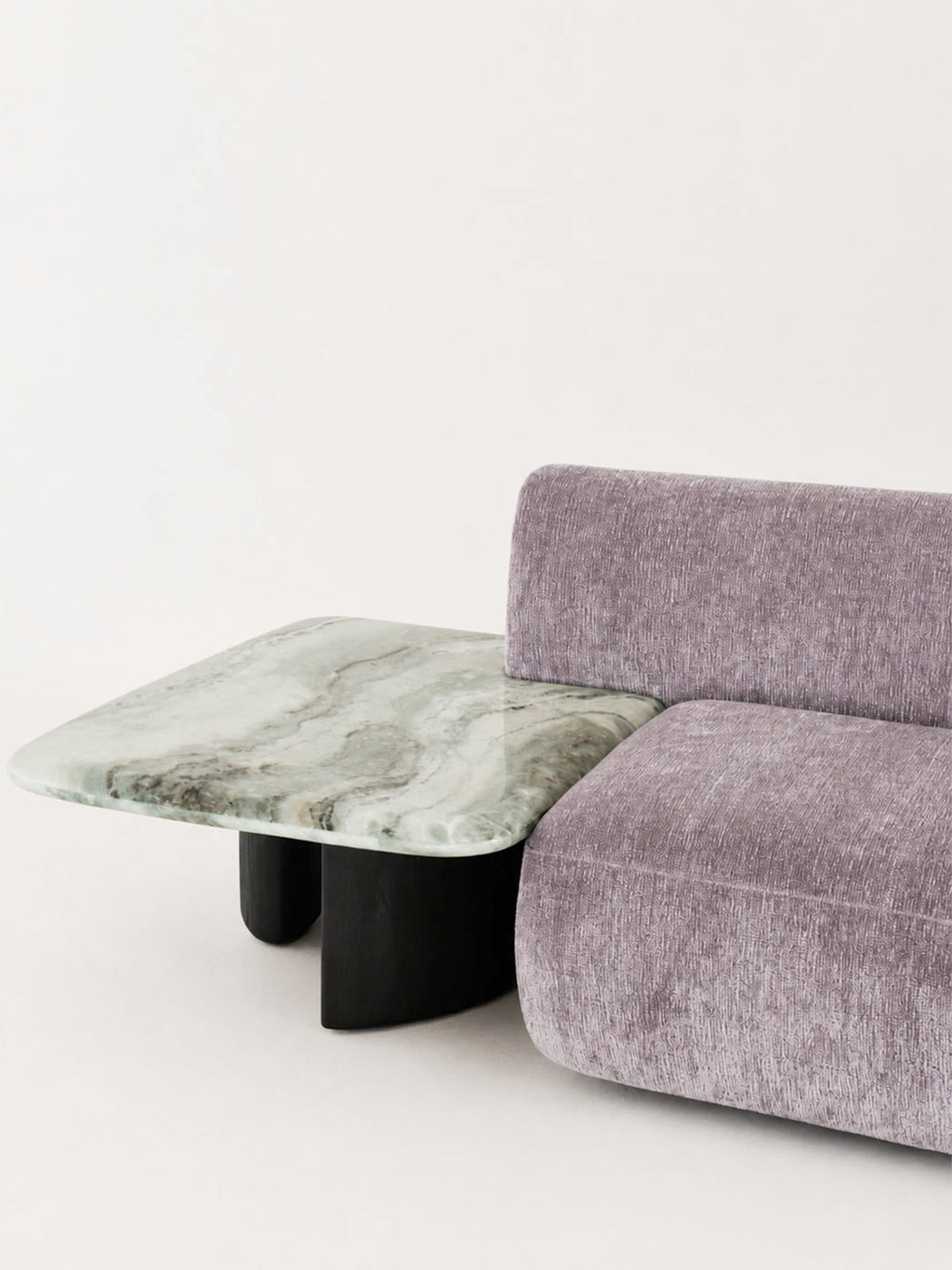 「Wisteria」Curved Velvet Sectional Sofa with Integrated Marble Side Table