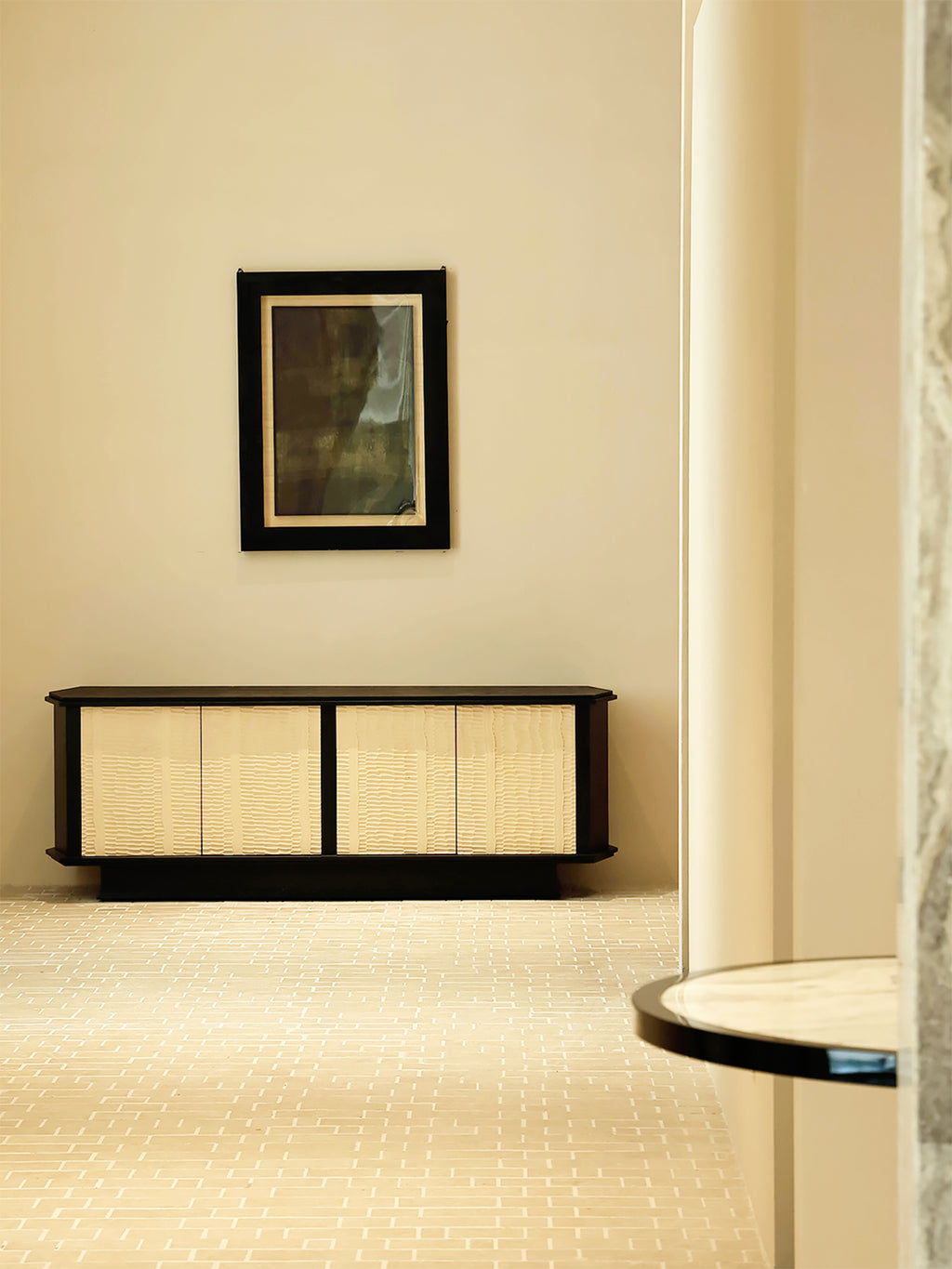 「Cove」Hand‑Carved Wabi‑Sabi Textured Solid Wood Long Side Cabinet Sideboard