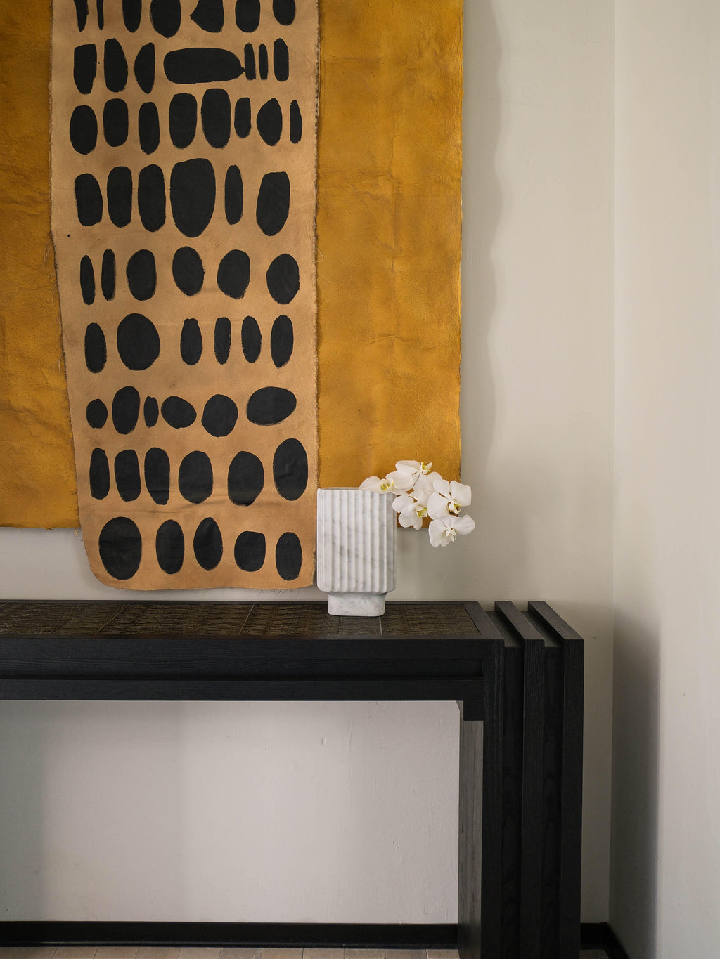 「Strata」Sculptural Staggered Wood Panel Entryway Console