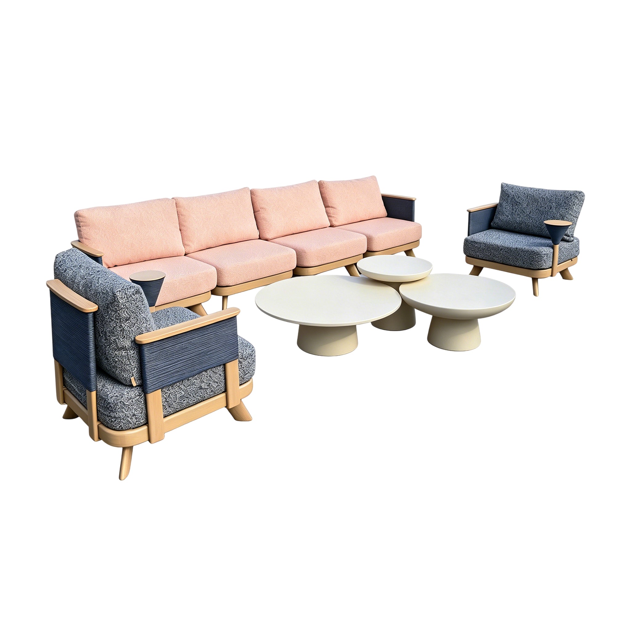 Modern outdoor furniture set with a sectional sofa, armchair, and two coffee tables , outdoor woven strap sofa supplier