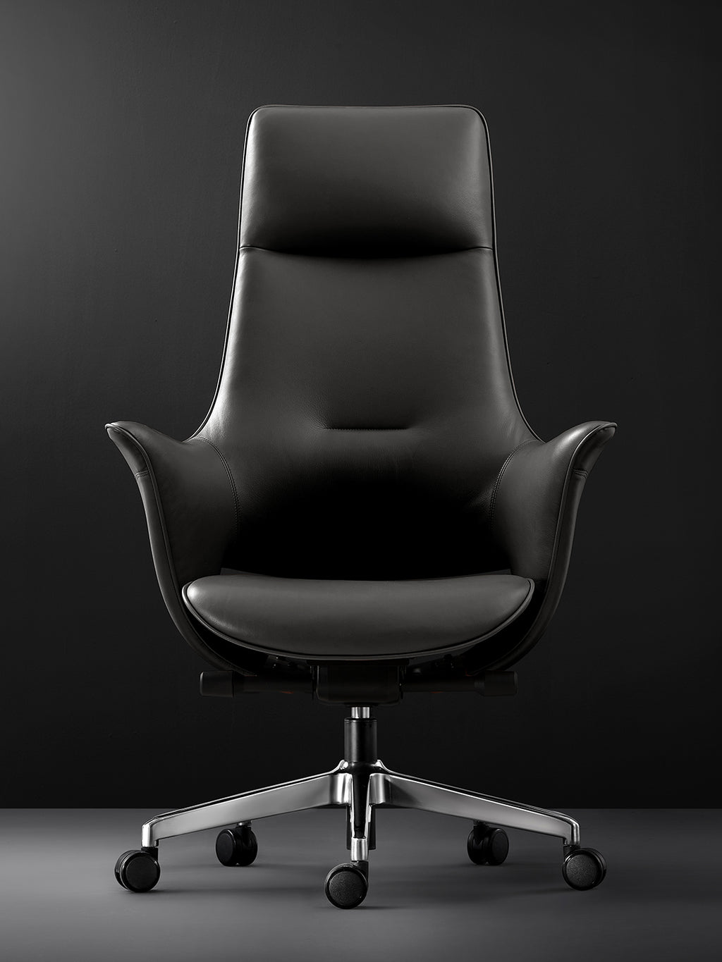 The Water Sleeve | Sculptural High-Back Executive Office Chair in Premium Microfiber Leather-Black
