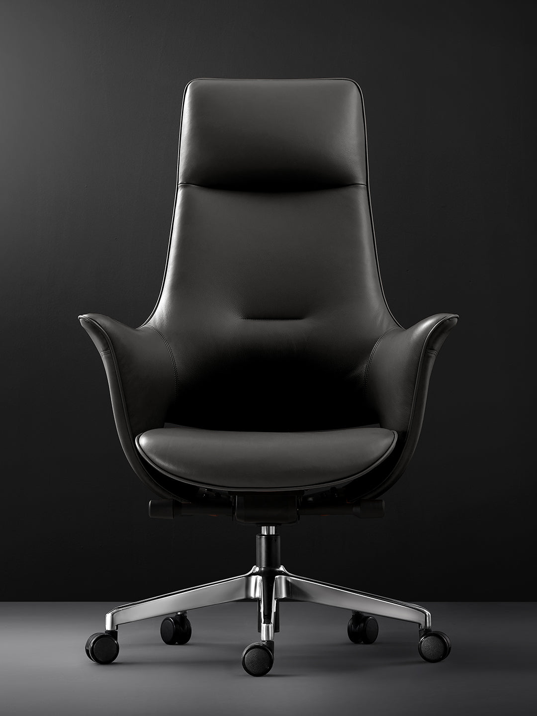 The Water Sleeve | Sculptural High-Back Executive Office Chair in Premium Microfiber Leather-Black