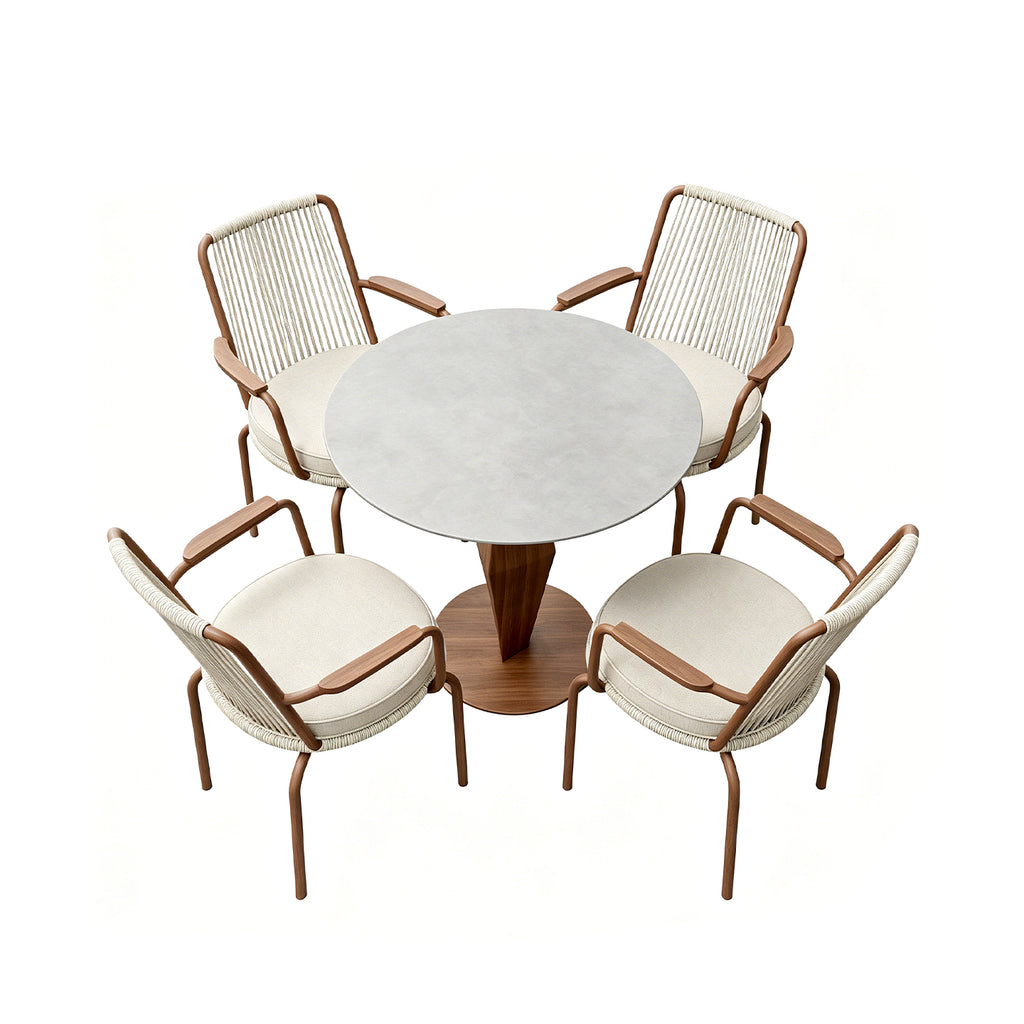 「Teak Weave Coffee」Luxury Round Outdoor Lounge Dining Set