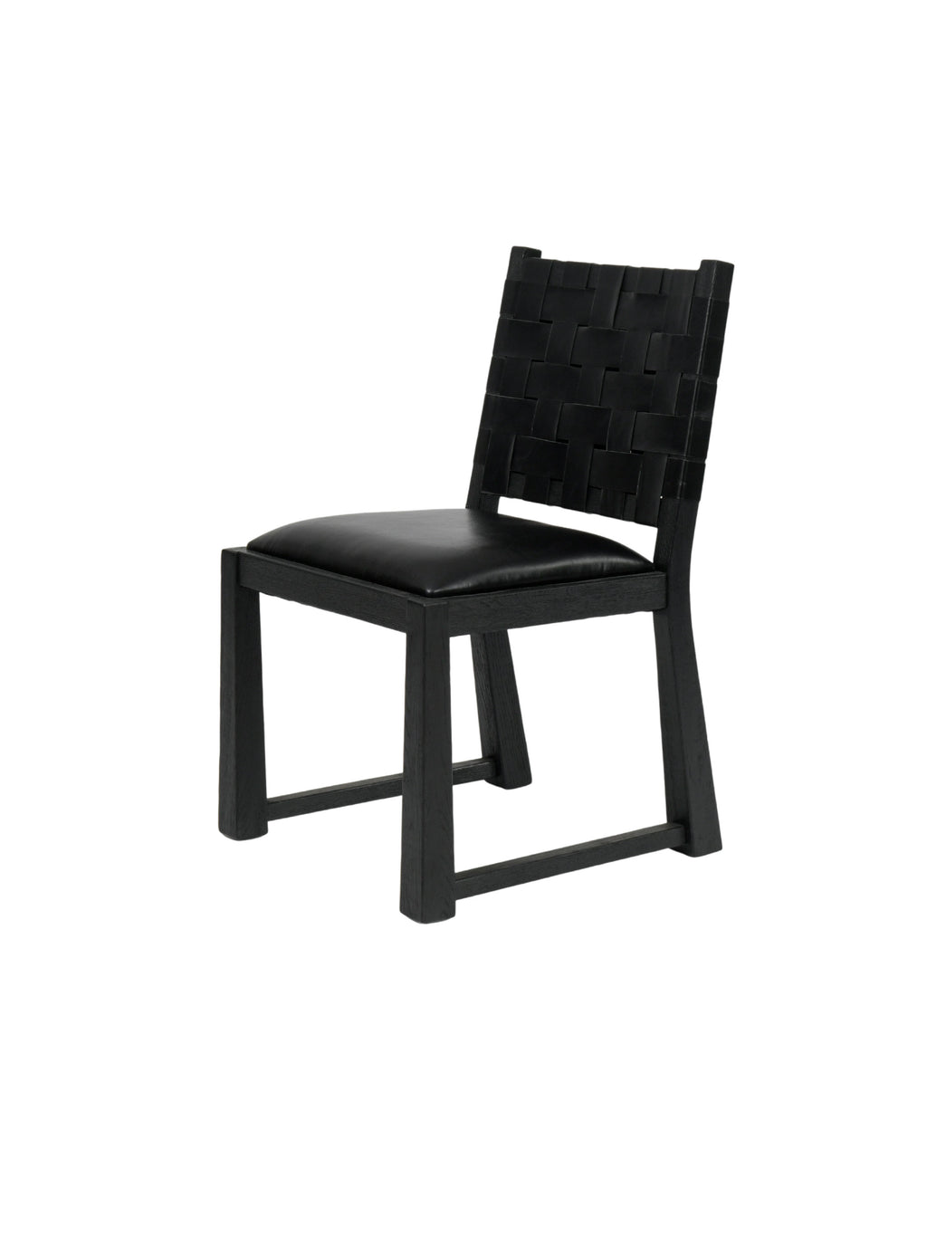 Black chair with woven backrest Woven Leather & Solid Rubberwood Minimalist Dining Chair