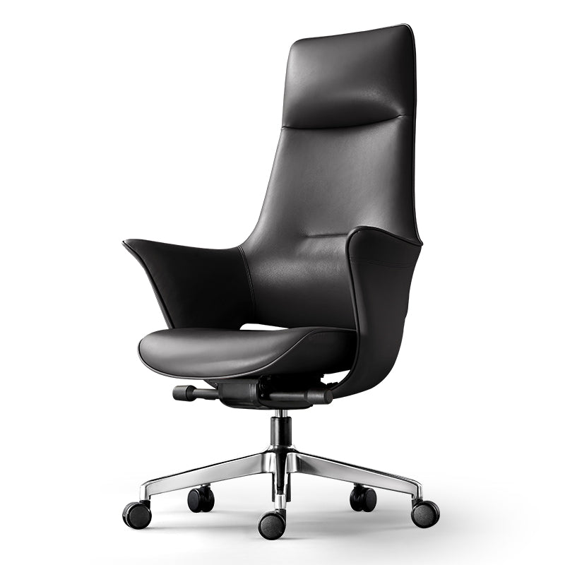 Black office chair with high backrest,Sculptural High-Back Executive Office Chair in Premium Microfiber Leather-Black