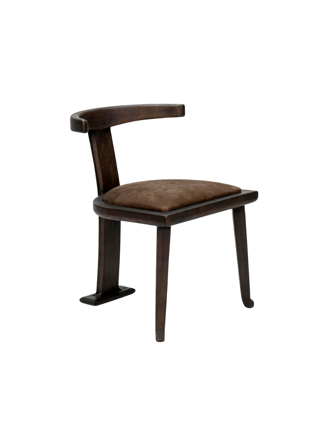 Brown chair with wooden frame Minimalist Solid Rubberwood & Natural Leather Accent Chair