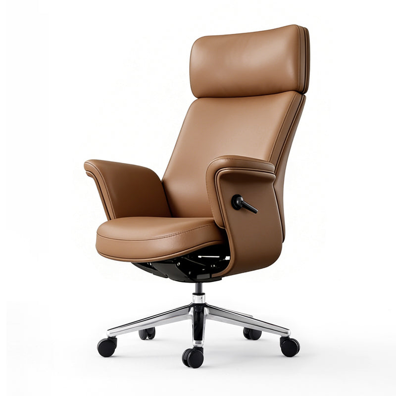 Brown leather office chair,Patented Sculptural Executive Office Chair in Genuine Leather-Brown