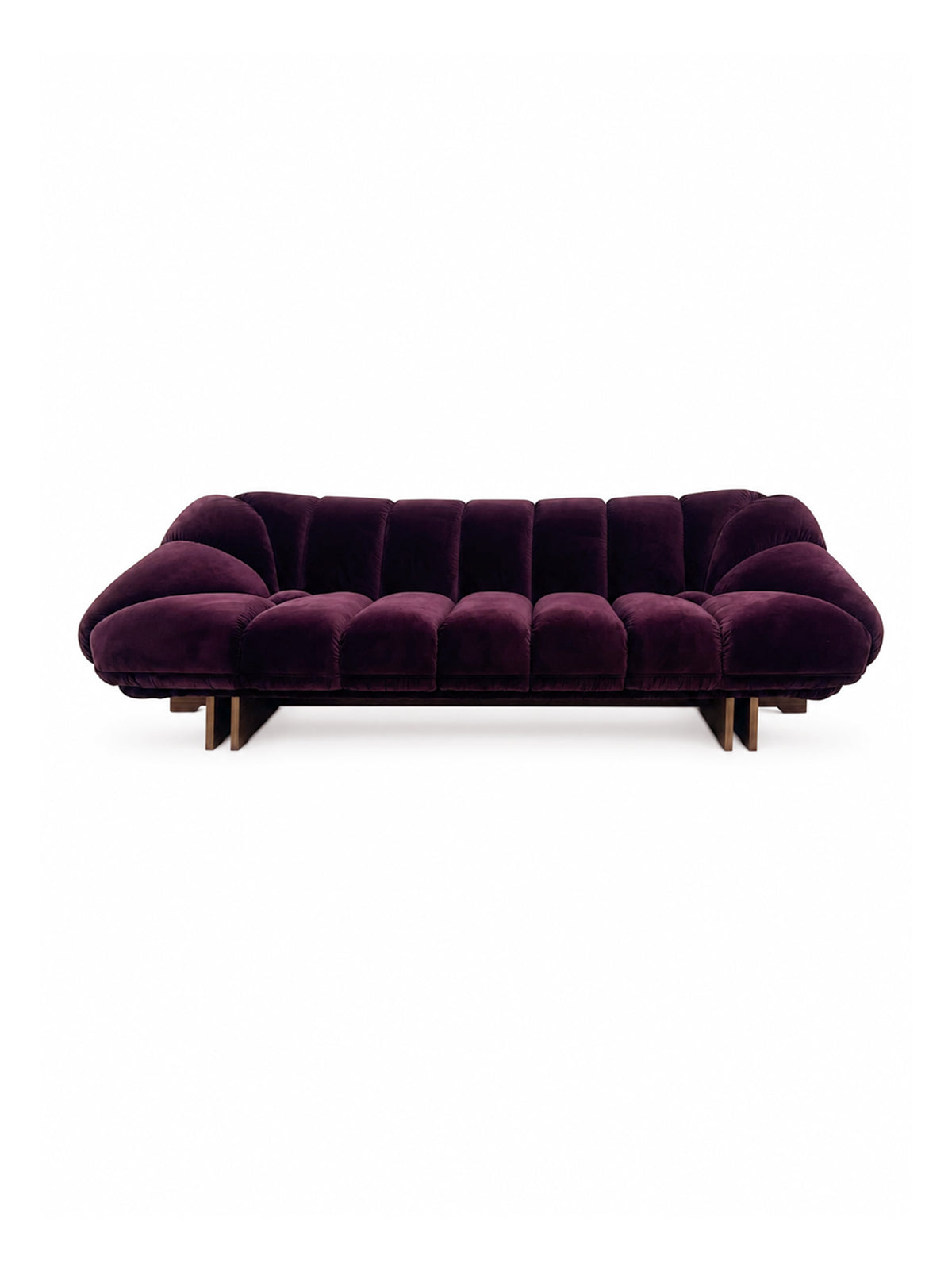 Luxury oversized burgundy velvet sofa with fluffy padded cushions, solid European beech wood frame and high‑resilience foam. Eye‑catching retro‑modern fabric couch, timeless statement furniture for the living room, fully assembled.