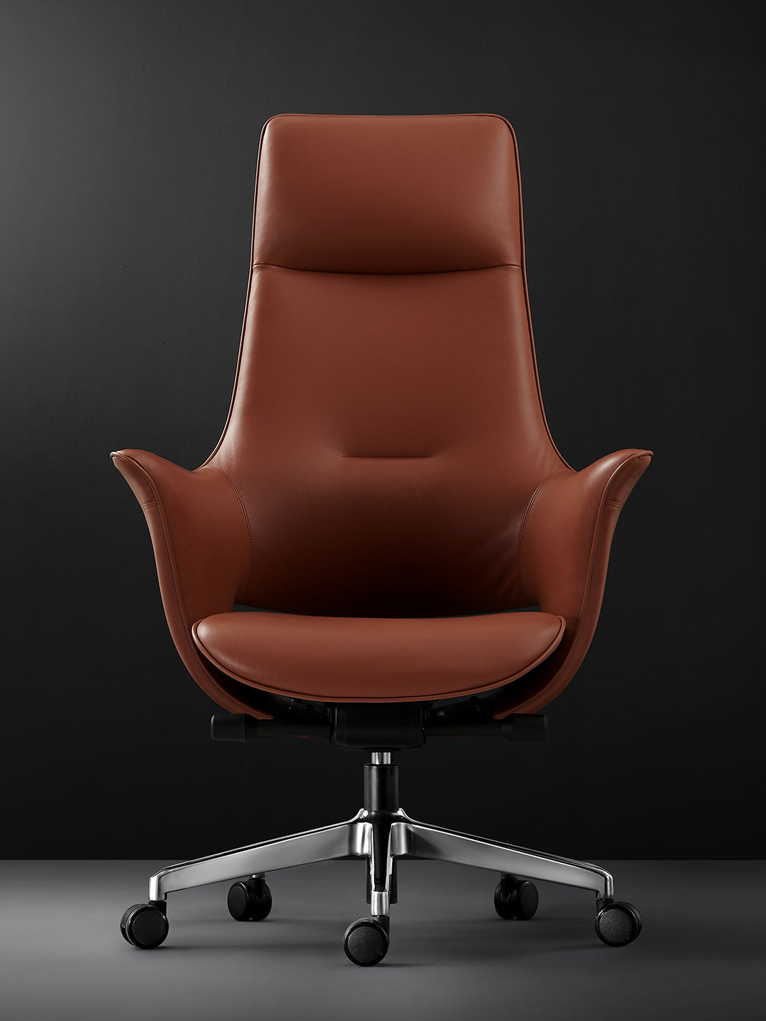 The Water Sleeve | Sculptural High-Back Executive Office Chair in Premium Microfiber Leather-Brown