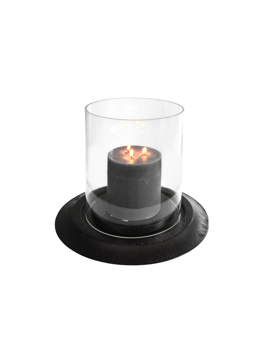 Candle holder with a black base and clear glass container Hand-Polished Solid Elm Wood Decorative Candle Holder