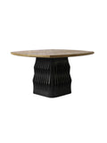 Wooden table with a black textured base ,Carved Solid Wood Square-Round Dining Table